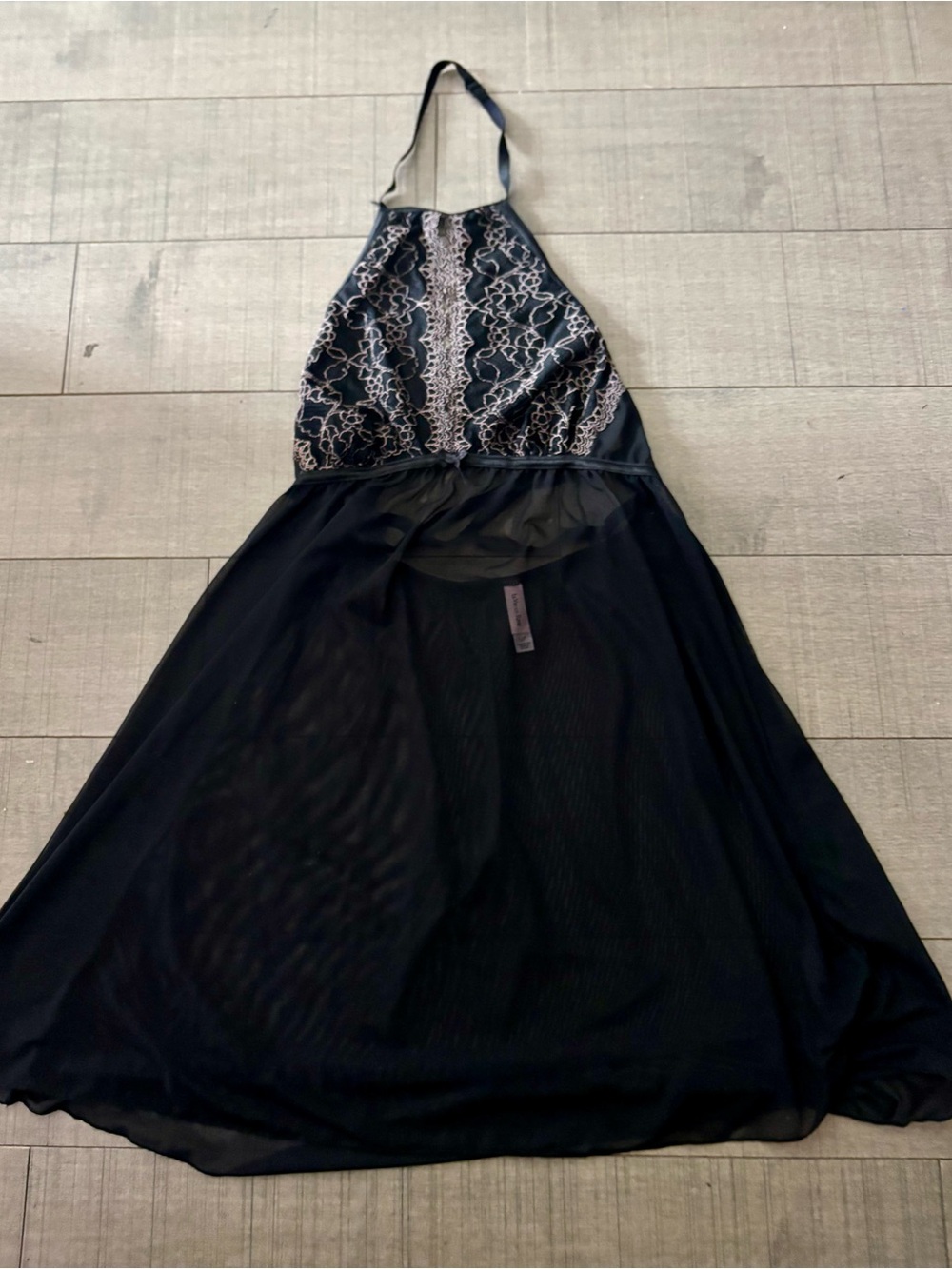 🦋La Vie en Rose🦋Coquette Girl🦋Sheer Black Halter Lace-Detailing Dress
